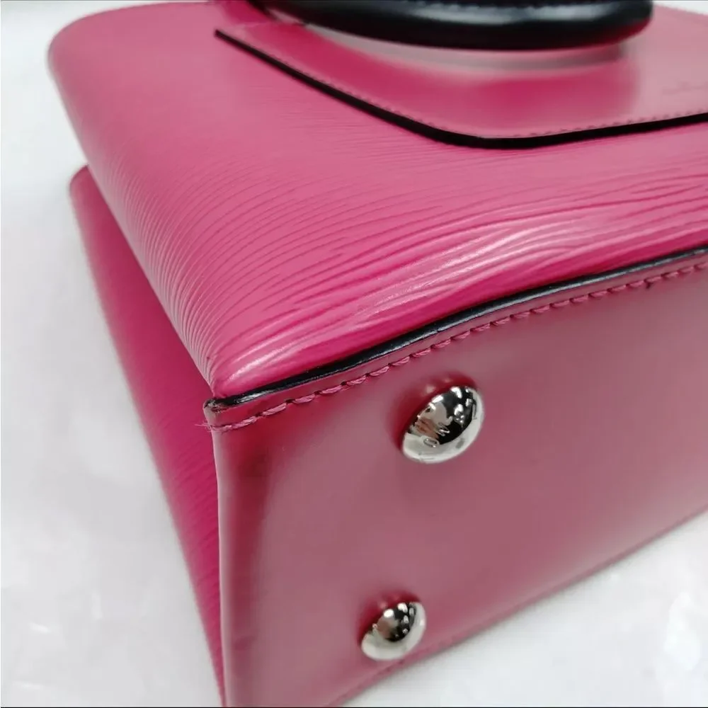 Auth Louis Vuitton Pink Black Epi LV Kleber PM Structured 2way Satchel Purse